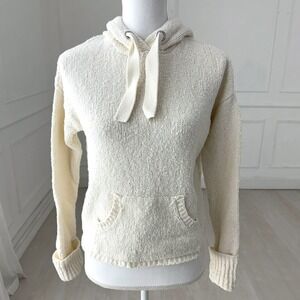 Ruby Moon Knit Hoodie Women Small Cream Textured Cotton Blend Long Sleeve Pocket